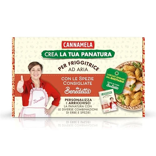 Offerta a tempo: CANNAMELA – Box Esclusivo "Fatto in casa da Benedetta" per Friggitrice ad Aria - Kit con Panatura di Mais Classica & Spezie ed Erbe - Per Piatti Croccanti e Gustosi - Con Ricettario Esclusivo. - 15% da 14.90 € a 12.65 €