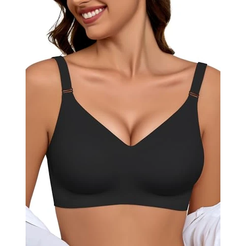 Offerta a tempo: EIISSION Reggiseno Donna Senza Ferretto Push Up Imbottito Morbido Senza Cuciture Bra Seamless Comodo T-Shirt Reggiseno Invisibile Coppa Intera Comfort Classico Bustier Supporto Forte Bralette Nero L - 37% da 29.99 € a 18.99 €