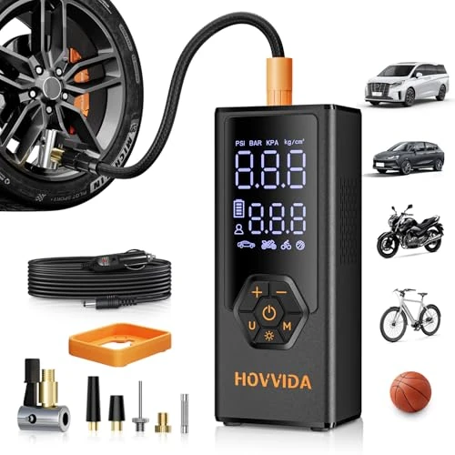 Offerta a tempo: HOVVIDA Compressore Aria Portatile, Compressore Portatile, Batteria da 7800 mAh, 12V DC, 10,3 Bar (150 PSI), 40 L/min, Gonfiaggio Rapido, Pompa per MPV, SUV, Auto, Moto, Bicicletta, Pallone - 0.0% da 29.99 € a 29.99 €
