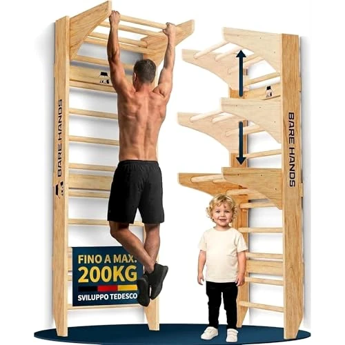 Offerta a tempo: Bare Hands Spalliera Svedese in Legno per Adulti e Bambini – Parete da Ginnastica e Arrampicata Fino a 200 kg – Estremamente Robusta – Disponibile con o Senza Barra per Trazioni e Dip - 0.00% da 189.99 € a 189.99 €