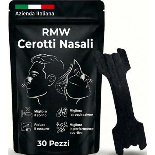 Cerotti Nasali Anti Russamento Uomo e Donna. 30 Cerotti Nasali Antirussamento Qualità Superiore. Cerotti Nasali Sport Respira Bene, Dimensioni Universali. Tenuta extra,Marca Italiana.(Nero)