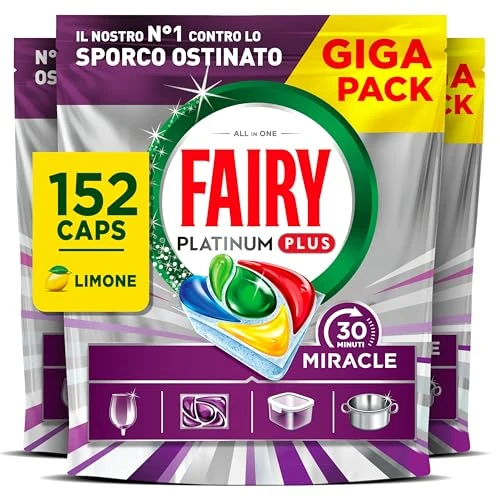 Offerta a tempo: Fairy 30 Minuti Miracle Detersivo Pastiglie Lavastoviglie, 152 capsule, Limone, Il N.1 Contro Lo Sporco Ostinato, Potente Anche Nei Cicli Brevi, GIGA Pack - 61% da 75.99 € a 29.49 €