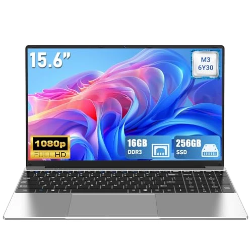 FUNYET Laptop, 2026 Laptop 15,6 inch, Core M3 6Y30, 16 GB RAM, 256 GB SSD, IPS FHD 1920 x 1080 Notebook Laptop, 180° scharnier, 5000 mAh, WiFi5, compatibel met TF-kaarten