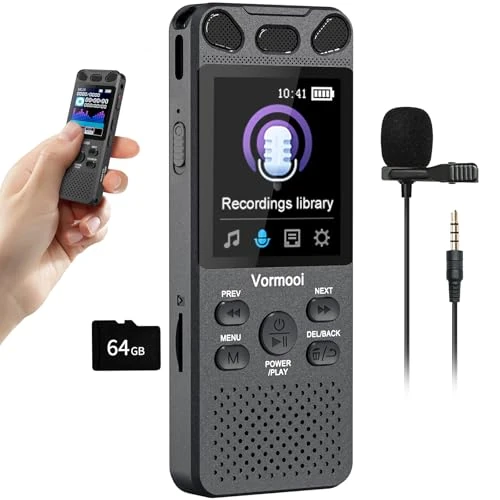 80 GB Digitaler Diktiergerät, 110 Stunden, professioneller Audio-Recorder mit 2,15 Zoll Farbdisplay & externes Mikrofon, Vormooi tragbarer MP3-Recorder mit Sprachaktivierung für Konferenzen