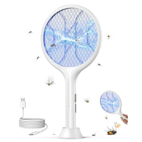 Zeitlich begrenztes Angebot: VIWAVE Elektrische Fliegenklatsche Extra Stark 4000V, 2-in-1 Elektro Mückenklatsche mit UV-Licht & Standfuß, 1800mAh Akku Wiederaufladbar USB-C, 3-lagiges Sicherheitsnetz, Weiß von 23.99 € auf 23.99 € (0.00% Rabatt)