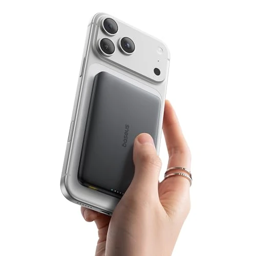 Baseus Picogo AM41 Power Bank, 10.000 mAh Qi2 Magsafe Powerbank, Ultra Slim, 15 W draadloos, PD 27 W snel opladen, magnetische externe batterij voor iPhone 17/16/15/14/13/12, Zwart