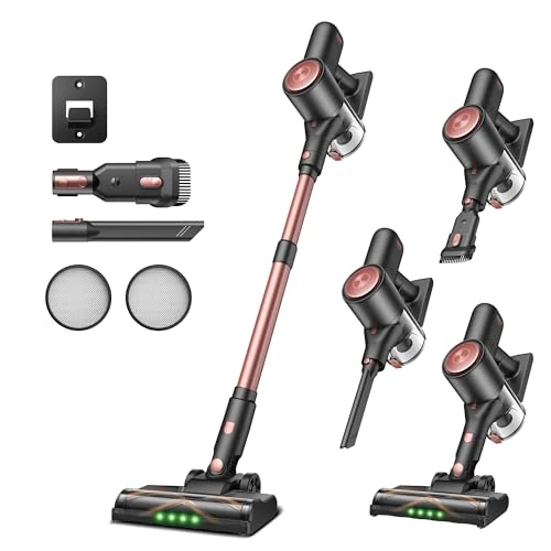 Vexilar Aspirateur Balai sans Fil, 450W/45Kpa/50 Mins, Aspirateur sans Fil avec Écran LED, Filtration Cyclonique 5 Étapes, Aspirateur pour Tapis,Sols Durs,Poils d'animaux,Aspirateur Balai Léger