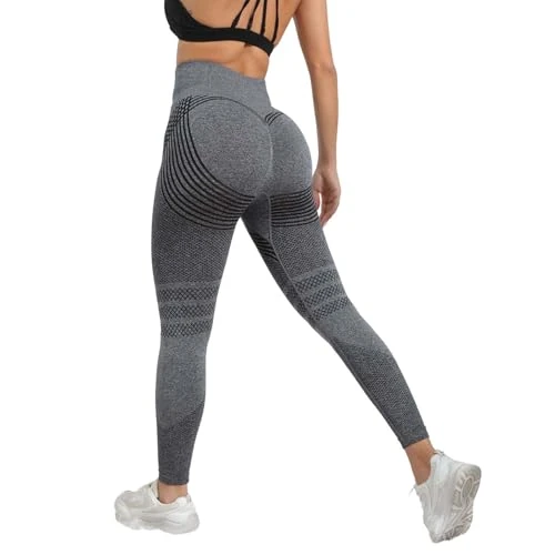 Generico Damskie legginsy sportowe Push Up Siłownia Joga Spodnie 3D Antycellulitowy Stopniowa Kompresja Wyszczuplająca Wyszczuplająca Odzież Pilates Curvy Wysoka Talia Fitness Fuseaux, Jasnoszary, L