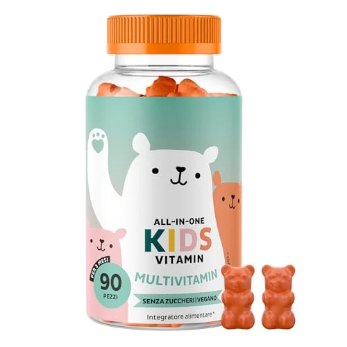 All-in-One Kindervitaminen +4 jaar Immuunbeschermende multivitamine - Met vitamine C, D, E, B12, B6, zink, jood - 90 stuks (3 maandeen) - Zonder toegevoegde suiker, Veganistisch - Bears with Benefits