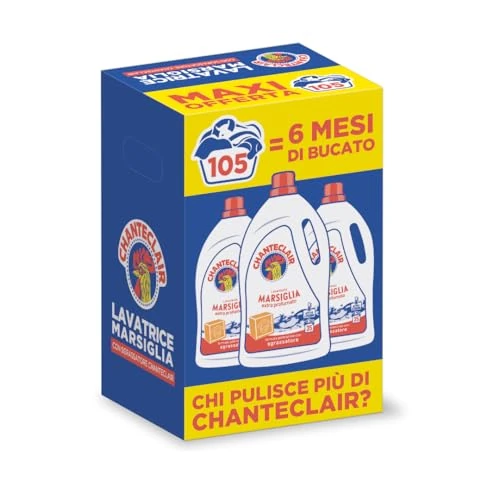 Chanteclair - Detersivo per Lavatrice, Profumo Marsiglia, Formula Concentrata, con Vero Sgrassatore - 3 Flaconi da 1575 ml