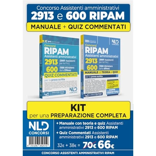 Kit concorso Ripam 3997 posti, profilo 2913 assistenti amministrativi e concorso 1100 posti Ministero della Difesa, profilo per 600 assistenti amministrativi manuale di teoria + quiz commentati