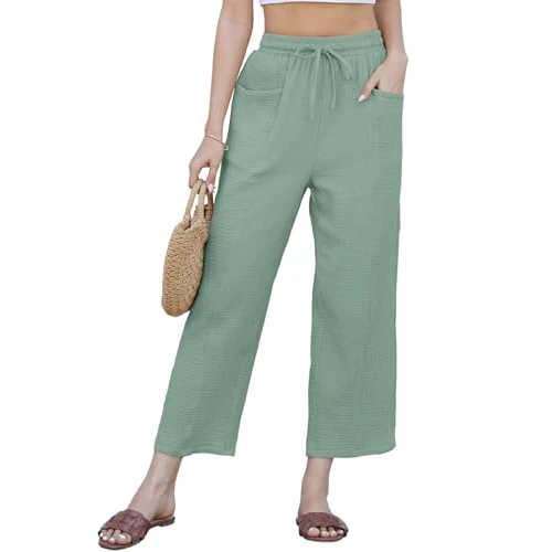 Oferta limitada: CheChury Pantalones Mujer Verano Cómodo Pantalón Anchos Algodón Pantalones de Playa Cintura Elástica Ligeros Pantalon Lino Mujer Casual Pantalon Verano 7/8 Frescos con Bolsillos Baggy Vacaciones de 19.99 € a 5.99 € (ahorro 70%)