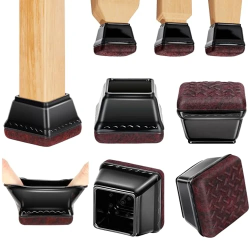 Euqvunn 18 Piezas Protector Patas Sillas, Tacos Sillas Negras con Almohadillas de Fieltro, Protector Patas Muebles Cuadradas para Suelos de Madera/Cerámica (Compatible: 35-45mm)