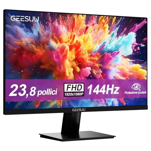 GEESUU 24 Inch Computer Monitor, PC Gaming Monitors 144Hz, 6ms, FHD 1080p, Eye-Care Screen, Lowblue, 99% sRGB, VESA 75x75mm, HDMI 2.0 & DP 1.2