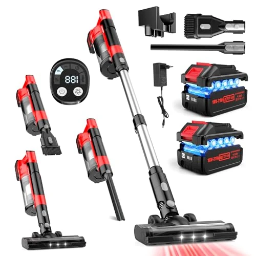 Offerta a tempo: 60KPa Aspirapolvere Senza Fili,700W/70Mins Scopa Elettrica Senza Fili con 2*4,0Ah Batterie Rimovibile,Anti-Groviglio,LED Touchscreen,Aspirapolvere Senza Fili Potente Per Pavimenti/Tappeti/Peli Animali - 23% da 159.99 € a 123.49 €