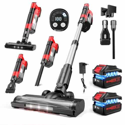 Offerta a tempo: Aspirapolvere Senza Fili,60KPa/700W/70Mins Scopa Elettrica Senza Fili con 2*4,0Ah Batterie Rimovibile,LED Touchscreen,Anti-Groviglio,Aspirapolvere Senza Fili Potente Per Pavimenti/Tappeti/Peli Animali - 5% da 119.99 € a 113.99 €