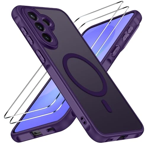 Offre limitée : ivoler Magnétique Coque 3 en 1 Compatible avec Samsung Galaxy A57 5G - Étui Antichoc avec Protection Militaire, 2 Pièces Verre Trempé, Housse Anti-Rayures - Violet Foncé de 10.95 € à 10.95 € (0.00% de remise)