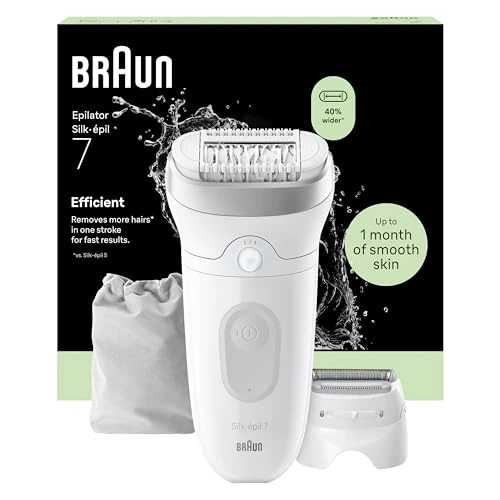 Braun Silk·épil 7 Wet & Dry Epilator met brede kop voor eenvoudige ontharing, langdurige gladde huid, inclusief glijkop, regelkap, 7-030, zilver