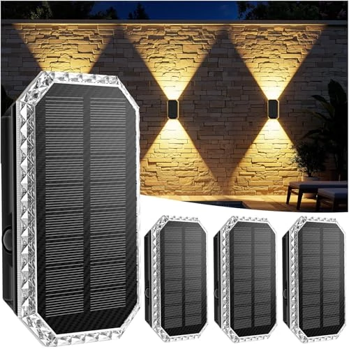 Oferta limitada: Giliwosy Aplique Solar de Pared, Lámpara Solar Exterior Pack de 4, 3 Colores de Luz IP65 Impermeable, Batería 1200mAh Luces Solares Exterior Decorativas para Jardín, Piscina, Patio y Valla de 35.99 € a 35.99 € (ahorro 0.00%)