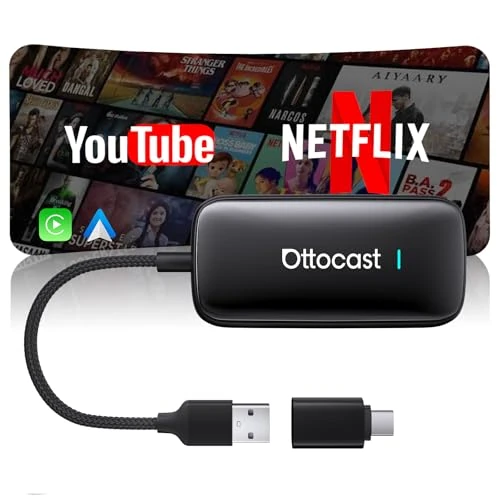 OTTOCAST Play2video Ultra 2026 AI Box, bezprzewodowy adapter samochodowy CarPlay i Android z YouTube, Netflix, Prime Video, WiFi 6, Plug & Play, 4 GB + 32 GB do samochodów z przewodowym CarPlay od