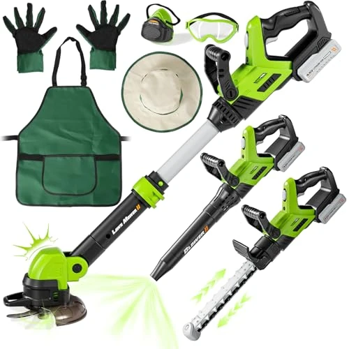 Offre limitée : maysida Outils de Jardin pour Enfants 3 en 1, 3 Outils de Jardin électriques pour Tout-Petits avec Sons et lumières, Débroussailleuse Enfant, Souffleur & Tronconneuse Jouet de 41.99 € à 27.07 € (36% de remise)