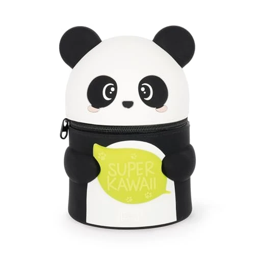 Legami - Super Kawaii Panda Pencil Case, Capacity, Holds up to 100 Erasable Pens, Soft Silicone, 13 x 19 x 13 cm