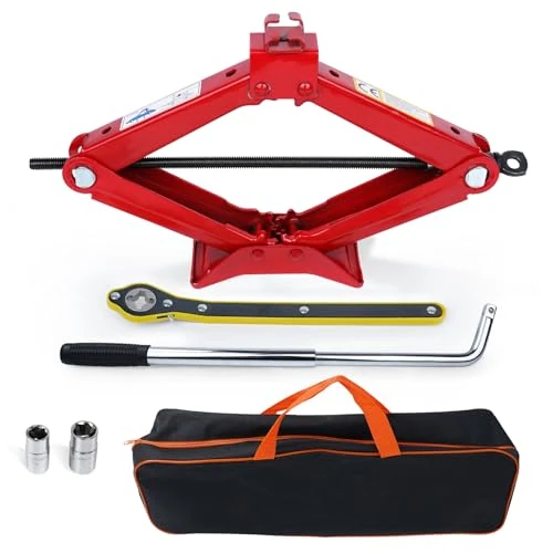 HYCHIKA Cric Voiture 3 Tonnes, Portable Crique Voiture avec Combinaison de Clé de Lug, Gamme de Levage 120 mm à 445 mm Crics de Levage pour SUV MPV et Auto