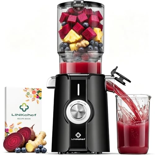 Offre limitée : LINKChef Extracteur de Jus Fruits et Légumes, Slow Juicer 200W avec Grande Ouverture 115 mm pour Fruits Entiers, Machine à Jus Compacte, Sans BPA, Facile à Installer et Nettoyer, avec 2 Verres de 249.99 € à 139.99 € (44% de remise)