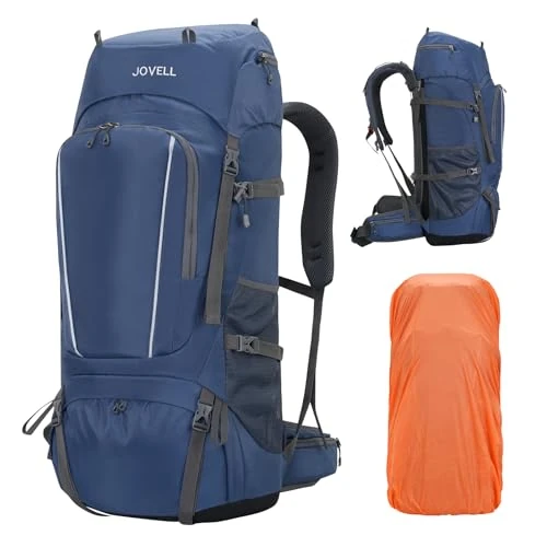 Offerta a tempo: JOVELL 70L Zaino da Escursionismo con Copripioggia, Pacchetto da Viaggio e Campeggio per Sport all'Aria Aperta, Arrampicata, Touring ed Escursionismo, Bagaglio da Zaino per Uomini e Donne (Blu) - 25% da 45.99 € a 34.29 €
