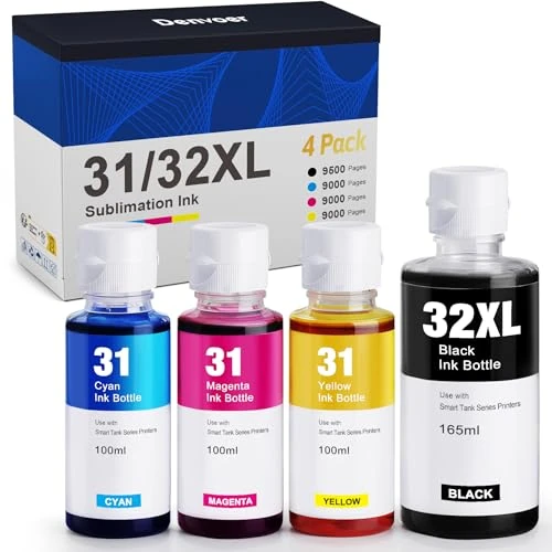 Offerta a tempo: Denvoer 31 32XL Inchiostro Compatibile con HP 31 32XL e HP Smart Tank 7005 Inchiostro per HP Smart Tank 5105 7005 7605 7305 5106 5107 7605 e Smart Tank Plus 555 559 455 515 Stampante (4 bottiglie) - 33% da 29.99 € a 19.99 €