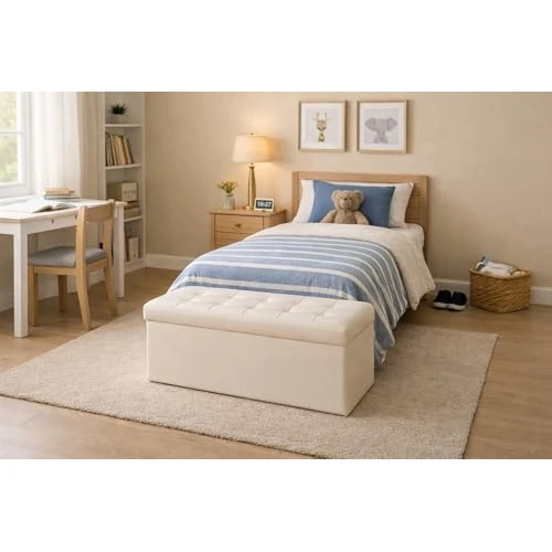 GX GARGIX Faux Leather Storage Bench - Bean Bag Storage Bench with Seat Modern Design Ideal for Bedroom, Entrance and Nursery (Came/Les-Beige)