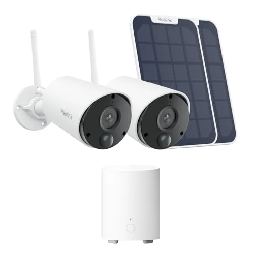 Reolink Pack Sécurité Solaire WiFi : 2× Caméras Extérieures Argus Eco 5MP sur Batterie avec Panneaux Solaires + Home Hub Mini, Stockage Local, sans Abonnement