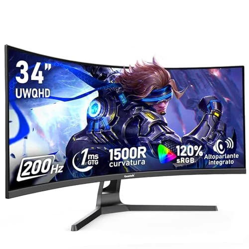 Gawfolk Ultrawide Monitor 34 Inch 1500R Curved 200Hz Gaming Computer Monitor, 21:9 UWQHD (3440x1440),128% sRGB,Adaptive Sync,Built-in Speaker,HDMI、Display Port,VESA75×75MM – Black