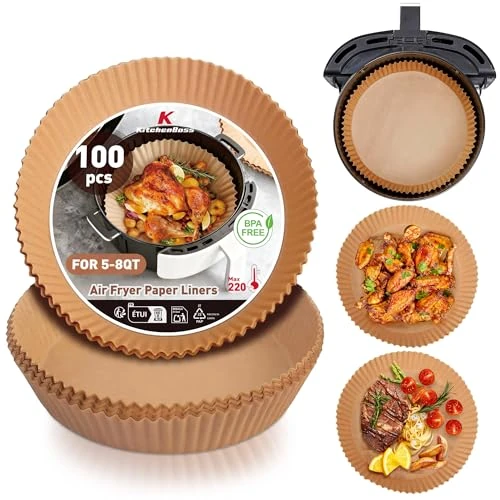 Offre limitée : KitchenBoss Papier Sulfurisé pour Airfryer: 100 Pièces Papier Cuisson Air Fryer 20cm Rond Papier de Cuisson Jetable Antiadhésive Disposable Paper Liner pour Four, Micro-ondes de 9.34 € à 8.79 € (6% de remise)