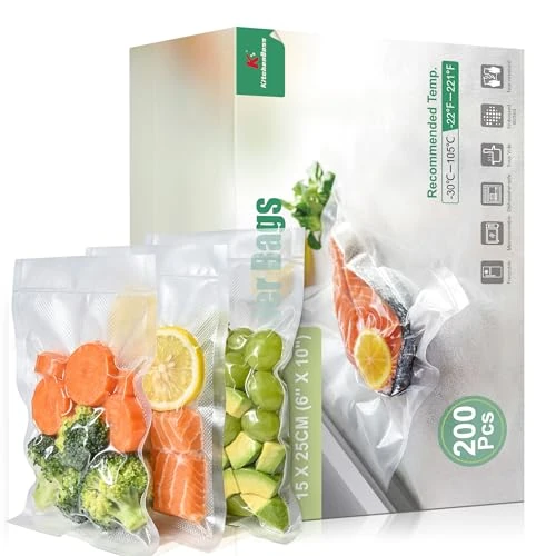 Offerta a tempo: KitchenBoss 200 Pezzi Sacchetti Sottovuoto per Alimenti：15x25 cm Buste Sottovuoto Alimenti per Macchina Sottovuoto e Cottura Sous Vide, 175 µm, Indistruttibili, Senza BPA - 11% da 18.99 € a 16.83 €