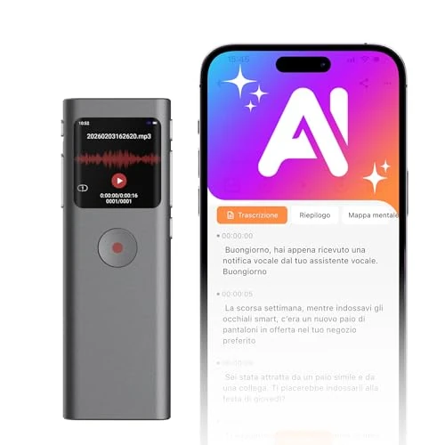 Offerta a tempo: NUASI Registratore Vocale AI, 64GB Registratore Digitale Trascrizione e Riassunto Automatico, Supporta 90+ Lingue, Controllo App, Cloud illimitato, con Attivazione Vocale per Riunioni/Lezioni - 5% da 75.99 € a 72.19 €