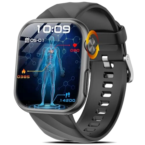 Marsyu 2026 Smartwatch męski z czujnikiem 24/7 pulsometru/zmęczenie/emocjami/temperaturą ciała/uśpienia dla iOS Android (czarny)