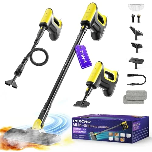 Offerta a tempo: PEXCHO Scopa a Vapore Multifunzione 7 in 1, 1500W Pulitore a Vapore Elimina il 99,9% di Virus e Batteri, Si riscalda in 15 secondi, Serbatoio Estraibile, Lavapavimenti a Vapore Senza Prodotti Chimici - 31% da 129.98 € a 89.98 €