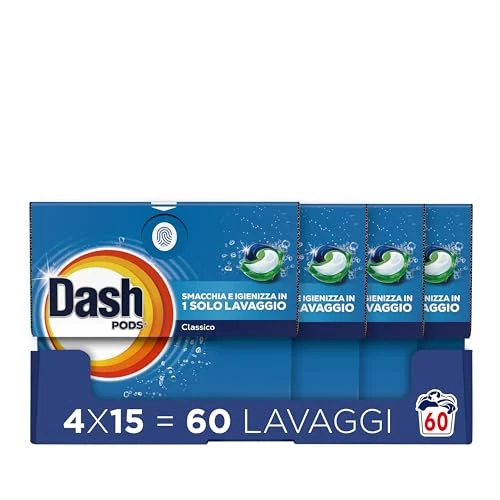 Offerta a tempo: Dash Pods Detersivo In Capsule, 60 (4x15) Lavaggi, Classico, Rimuove Le Macchie, Igienizza, Brillantezza Per I Capi - 31% da 27.65 € a 18.99 €