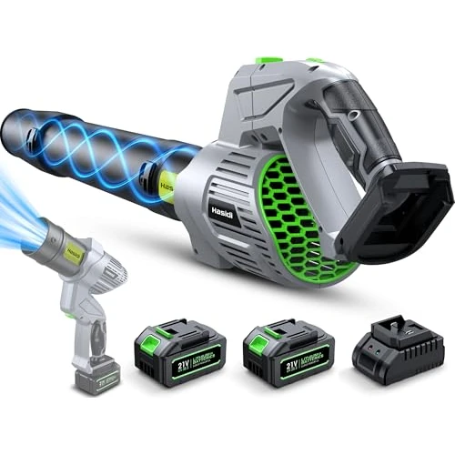 Offerta a tempo: Soffiatore a Batteria, 990.000 RPM, Motore Brushless, Soffiatore Foglie Elettrico Completo di 2 Batterie, Caricabatterie e 2 Ugelli, 5 Velocità Regolabili, per Giardino, Patio, Grigio Perla - 40% da 99.99 € a 59.99 €