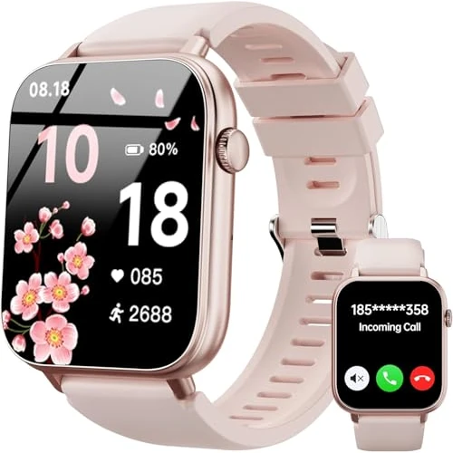 OUKITEL Damski smartwatch, różowy, 1,83" HD, inteligentny zegarek z połączeniami Bluetooth, 100+ sportu, monitor pracy serca, SpO2, IP68, sterowanie muzyką/zdjęciami, powiadomienia, tracker fitness