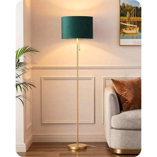 Offerta a tempo: EDISHINE Lampada da Terra Soggiorno, Paralume in Velluto, Verde & Oro - 20% da 49.99 € a 39.99 €