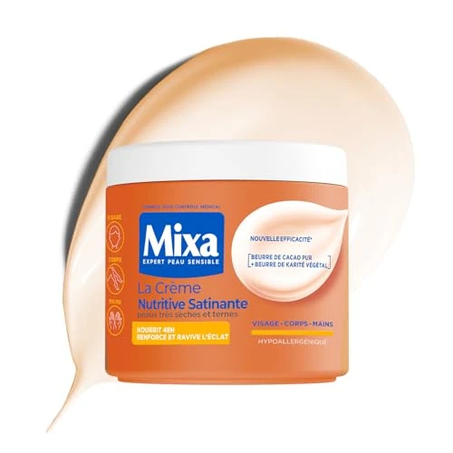 Offre limitée : MIXA Crème Corps Hydratante Anti-Grisaille Beurre Cacao Karité 400ml | Nourrit intensément 48h, Ravive éclat peaux mates à foncées, Hypoallergénique, Texture non collante, Contrôle médical de 5.99 € à 5.30 € (12% de remise)