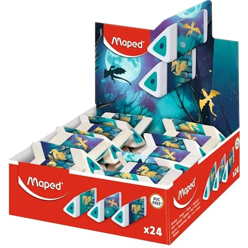 Offerta a tempo: Maped - Display Controsoffitto 24 gomme piramidi Drago - Gomma Bianca Accurata e Confortevole - Design Scaglie Metallizzate - Imballaggio Riciclabile - Fornitura scolastica - 67% da 15.12 € a 4.93 €
