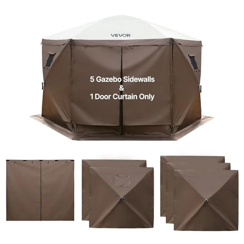 Offerta a tempo: VEVOR Pannelli Laterali per Gazebo 1,73 x 1,48 m, con Protezione Impermeabile e dalla Luce Solare, 1 Porta con Cerniera e 2 Finestre, per Eventi all'Aperto, Solo 6 Pareti Laterali, Marrone - 37% da 53.90 € a 33.90 €