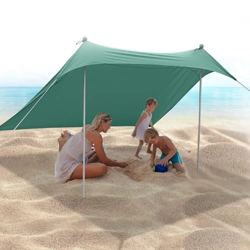Tijdelijke aanbieding: JAICOM Strandtent, 2,1 x 2,1 m, strandschelp, UPF50+ uv-bescherming en waterdicht zonnezeil, met zandschep, aluminium stang, haringen, geschikt voor strand, schaduw, tuin, camping van 59.99 € naar 59.99 € (0.00% korting)