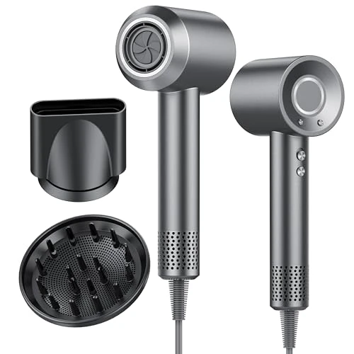 Asciugacapelli, 160.000 Giri/min Phon Capelli Professionale con 500 Milioni Ioni Negativi, 3 Velocità & 4 Temperature, Basso Rumore, Diffusore Magnetico e Ugello Inclusi
