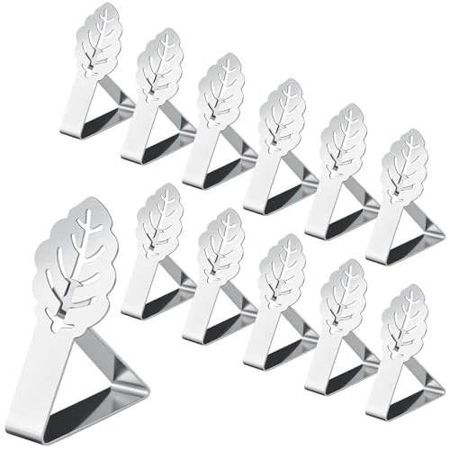 Offerta a tempo: VINATO 12 Pezzi Ferma Tovaglia da Tavola in Acciaio Inox, Clip Ferma Tovaglia da Esterno, Adattano a Tavoli con Spessore Fino a 4 cm, Fermatovaglia per Picnic Barbecue Matrimoni Feste(Foglia Fiore - 0.00% da 9.49 € a 9.49 €
