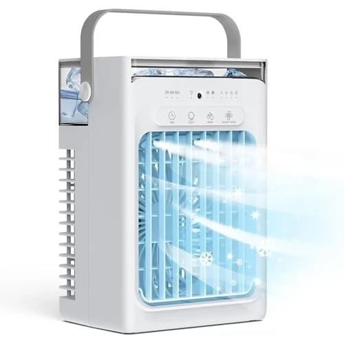 Zeitlich begrenztes Angebot: ROVLAK Klimaanlage Mobil mit 1000ml Wassetank, Tragbare Luftkühler mit Wasserkühlung mit 4 Geschwindigkeiten, 2 Sprühmodus, Timer, Fernbedienung, RGB-Licht Ventilator für Schlafzimmer, Büro, Camping von 49.99 € auf 49.99 € (0.