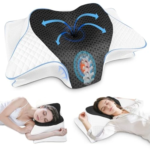 SAHEYER Nackenkissen Memory Foam Orthopädisches Kissen, Ergonomisches Kopfkissen Nackenstützkissen, Seitenschläferkissen Schlafqualität Verbessern, 60 x 35.5 x 10/13CM, Grau